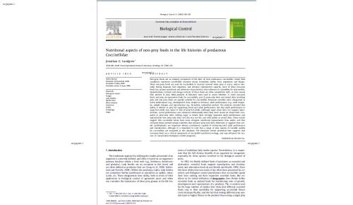 Nutritional aspects of non-prey foods in the life histories of predaceous Coccinellidae